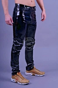 MR. RIEGILLIO PVC Pants Thru 3-Zipper High Waist Classic Jeans-Style Shiny Black - Picture 1 of 8
