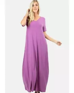 Maxi Vestido Camiseta Keeping It Cómodo Manga Corta Cuello en V con Bolsillos en Malva Oscuro - Imagen 1 de 2