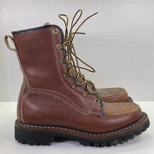 Vintage 70s Herman Survivor Boots Size 7 Vibram Soles USA Moc Toe Brown Leather - Bild 1 von 22