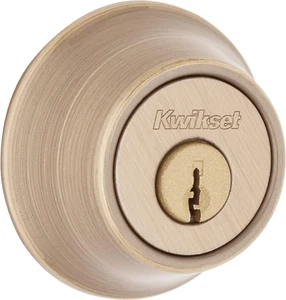660 Deadbolt Deadbolt Lock, Antique Brass round Exterior Keyed Front Entry Door, - Picture 1 of 19