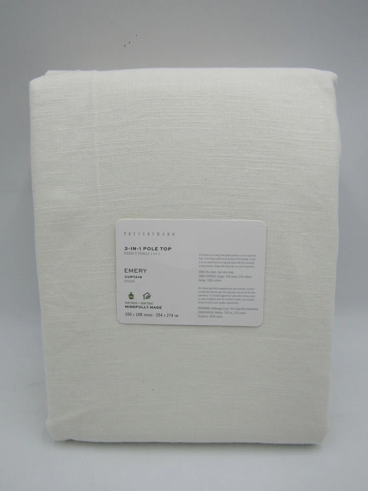 Pottery Barn Emery Linen Cotton Rod Pocket Drape Panels 100x 108" White #3616u