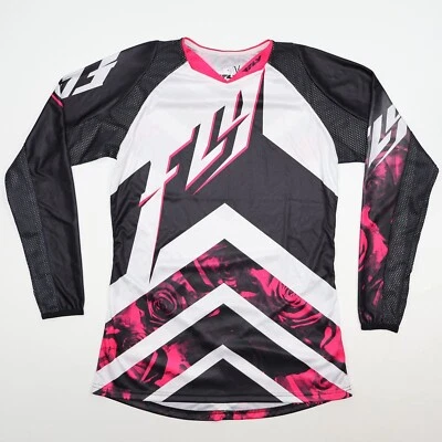 Camiseta deportiva Fly Racing Kinetic para mujer M negra roja estampada floral cuello en V manga larga Foto 1 de 4