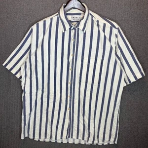 Impact Shirt Men's XL White Blue Navy Striped Vintage 90s Grunge Classic Button - Picture 1 of 10