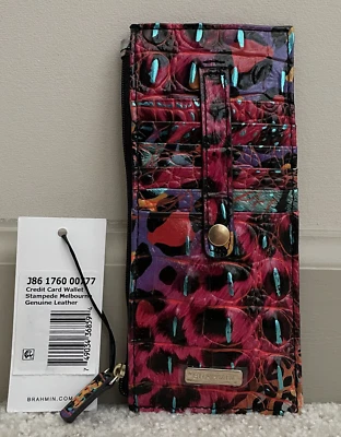 Cartera de cuero delgada con tarjeta de crédito Brahmin Melbourne SELMPEDE púrpura rojo azul nueva con etiquetas Foto 1 de 4