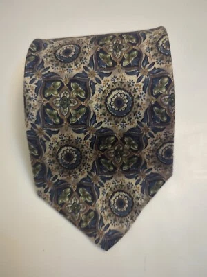 Van Heusen Tie Floral Necktie 100% Silk Easy Care Beige Blue Gray 56" Made USA  - Image 1 of 4
