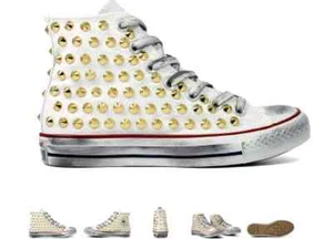 Converse All star Bianche personalizzate con Borchie Oro effetto invecchiato - Foto 1 di 1