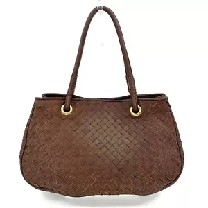 BOTTEGA VENETA Intrecciato Shoulder Bag Tote Bag Purse Leather Brown Auth - Picture 1 of 24