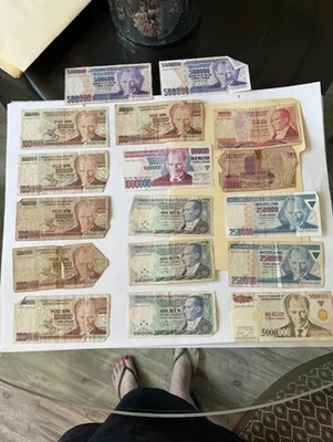 Lot of 21 Turkish Banknotes – Pre-2005 Old Lira – 5 Million to 5,000 Lira  - Image 1 of 4