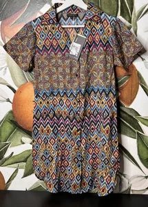 Vestido pequeño Alberto Makali para mujer estampado viscosa ligero manga corta nuevo con etiquetas - Imagen 1 de 7