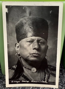 Vtg RPPC Real Photo Postcard Native American Chief Bacon Rind Pawhuska Oklahoma - Picture 1 of 3