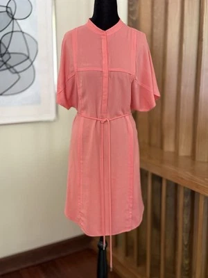 ESCADA SPORT MELON ORANGE TIE WAIST KIMONO SLEEVE SILK DRESS, SIZE 36 - Image 1 of 4