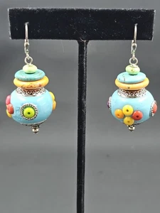 Clay Lampware Sterling Silver Hooks Dangle Earrings,2" X 1" - Picture 1 of 9