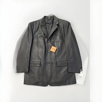 Chaqueta Abrigo Blazer J. Ferrar 100% Cuero Para Hombre Grande Negro Tres Botones Nuevo Con Etiquetas Foto 1 de 4