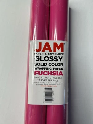JAM 纸礼品包装光泽包装纸 25 平方英尺每卷紫红色 2/包 — 第 1/2 张图片