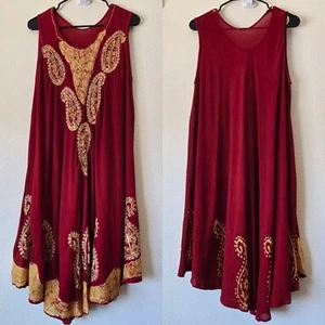 Women's Beach Cover Up Sz Large Red Tunic Dress Embroidered Boho Coastal Flowy - Picture 1 of 11