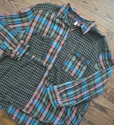 Camisa de franela abotonada Anthropologie Pilcro para mujer talla PXL retazos grunge boho Foto 1 de 4