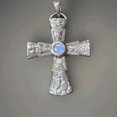 Natural Moonstone Mens Cross 925 Sterling Silver Pendant Jewelry 2095 - Image 1 of 4