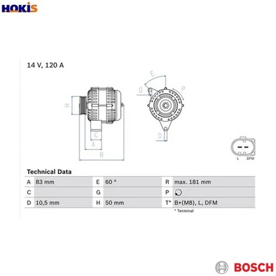 ALTERNATOR 0 986 047 540 FOR MERCEDES-BENZ C-CLASS/Sportscoupe/Sportcoupe CLK - Image 1 of 4