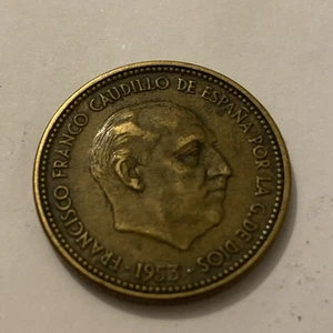 2.50 pesetas 1953 Francisco Franco Caudillo 19/56 In Stars - Picture 1 of 2