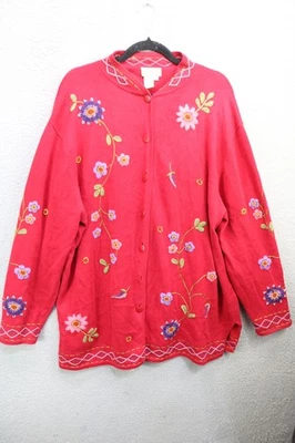 Coldwater Creek Vtg. Long Button Up Cardigan-2X-Embroidered-Floral-Whimsigoth - Image 1 of 4
