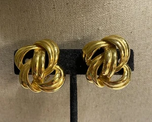 Orecchini Vintage Tono Oro Givenchy Paris New York Nodo Clip On - Foto 1 di 7