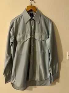 VINTAGE 1960S CHALLENGER BRI-NYLON BLUE SHIRT WITH POCKETS 16' DEADSTOCK - Picture 1 of 5