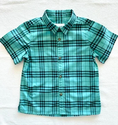 NUEVA BURBERRY Camisa de Manga Corta con Botones para Niño en Patrón de Cuadros Verdes 6Y Foto 1 de 3