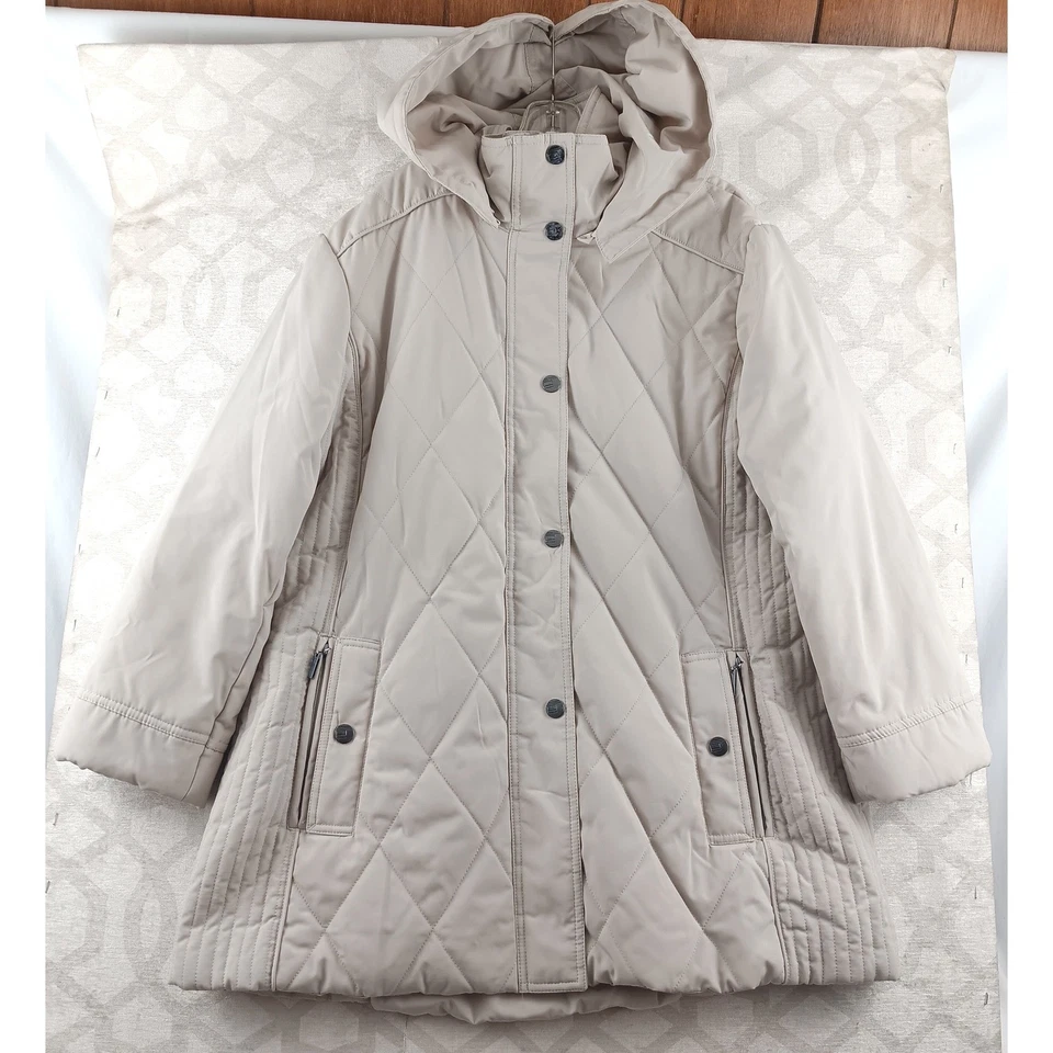Chaqueta acolchada con capucha Covington beige para mujer talla XL manga larga cremallera completa Foto 1 de 4