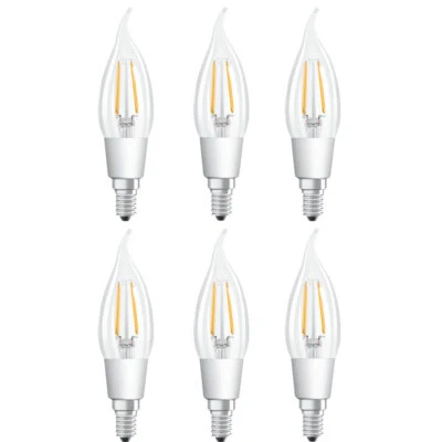 6 x Osram LED Filament Windstoß Kerze 4,5W = 40W E14 klar warmweiß 22-27 DIMMBAR - Bild 1 von 4