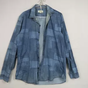 Diesel Mens Buttons Up Shirt XL Blue Printed Collared Long Sleeve Casual Denim - Picture 1 of 9