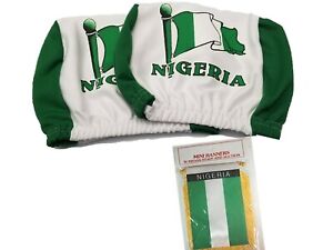 Nigeria Headrest Cover Flag Fit for Cars Vans w/ Nigerian Boxing Flag Banner