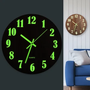 12'' Wall Clock Large Luminous Quartz Night Light Glow In The Dark Silent Home - Picture 1 of 7