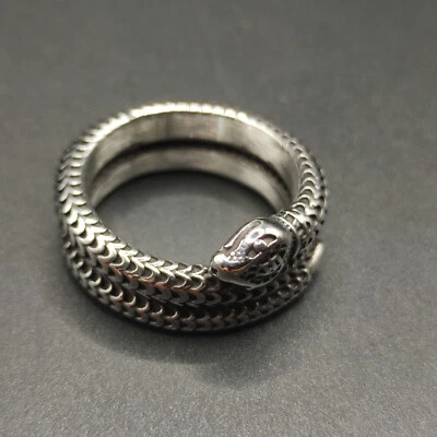 ANELLO SERPENTE ACCIAIO INOX GIOIELLO ROCK GOTH TG 14 CI 23 - Immagine 1 di 4