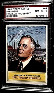 1965 TOPPS BATTLE CARD # 63 ~ PRESIDENT FRANKLIN ROOSEVELT ~ GRADED PSA 8 NM-MT - Picture 1 of 2
