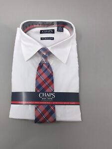 Grand ensemble de chemises et cravates husky Chaps garçons 14/16 blanc extensible avec clip rouge/bleu