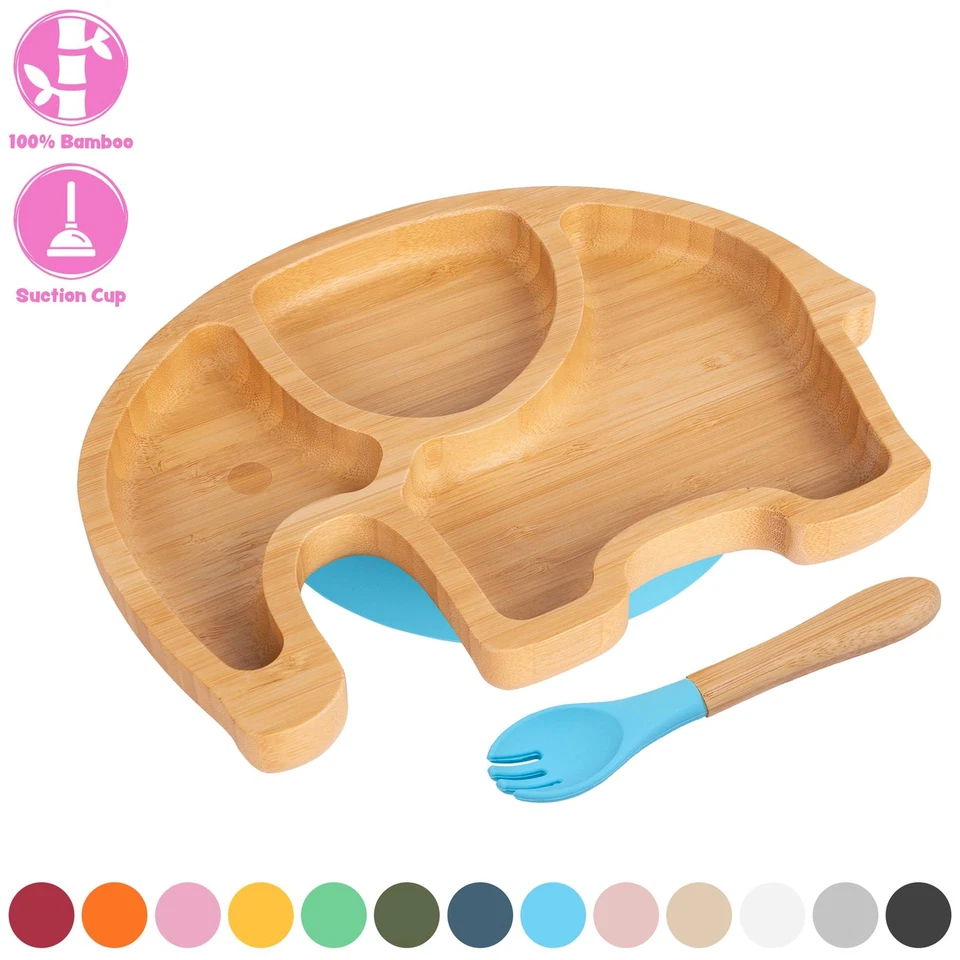 2pc Tiny Dining Bambus-Elefant-Baby-Entwöhnungsteller & Gabelsatz - Bild 1 von 1
