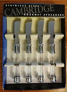 Set of 4 CAMBRIDGE Lucite & Stainless Steel Spreaders ~ New in Box - Picture 1 of 7