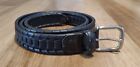 Western Woven Black Faux Leather Belt Chain Link Silver Tone Buckle Mens Size 42