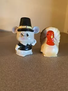 Vintage Anthropomorphic Thanksgiving Mouse and Turkey Salt and Pepper - Picture 1 of 4