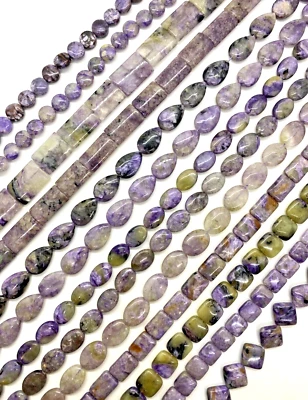Natural Purple Charoite OVAL CIRCLE TEARDROP RECTANGLE SQUARE 15.5 Inch Strand - Image 1 of 3