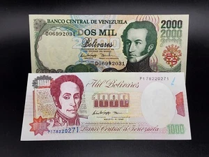 Venezuela Banknotenpaar 1000 Bolivar & 2000 Bolivar 1998 ~ P-76d P-77b ~ UNC - Bild 1 von 2