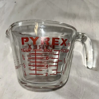 Taza medidora vintage PYREX todas las tapas logotipo defectos de vidrio transparente Foto 1 de 4