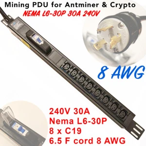 Mining PDU 240V 30A L6-30P 8xC13 8 AWG Cryptocurrency Mining, Antminer PDU - Picture 1 of 8