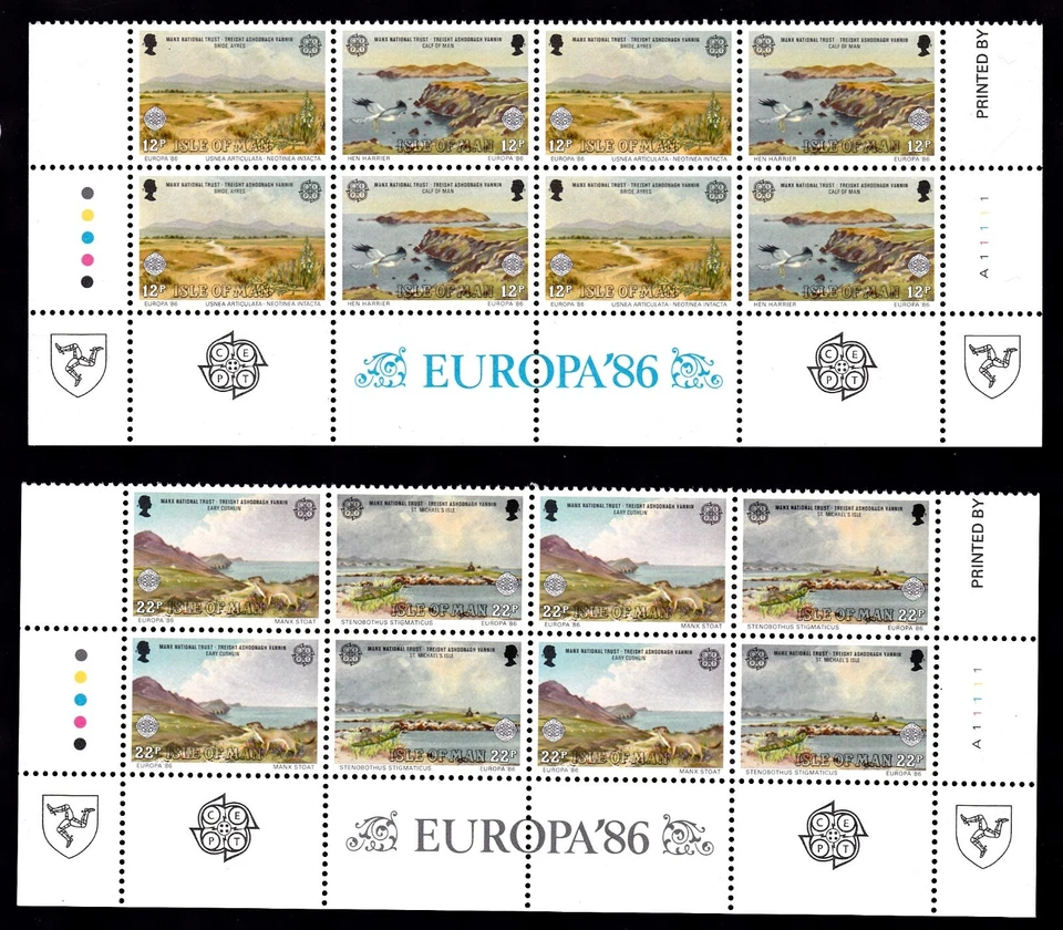 ISLE OF MAN #306-307 MNH MANX NATIONAL TRUST SE-TENANT BOTTOM STRIP EUROPA 1986 - Image 1 of 1