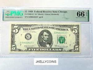 1969 $5 Federal Reserve *Star*note-fr.1969-G*(Chicago)PMG 66 EPQ - Picture 1 of 2
