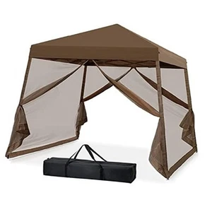 10x10 Pop up Canopy Tent with Mesh Netting, Slant Leg Instant Screened Brown - Picture 1 of 7
