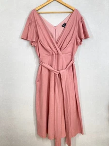 CIty Chic dress 16 ballet pink linen blend wrap top flutter sleeve waist tie - Picture 1 of 21
