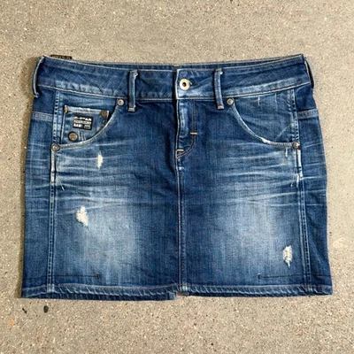 G-Star RAW Arc Long Mini Skirt Women’s 29 Distressed Faded Blue Denim Y2K - Image 1 of 4