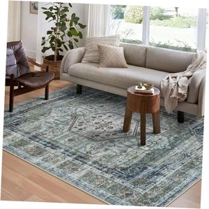 Living Room Rugs 8x10: Washable Oriental Large Area 8'x10‘ Vintage Green/Multi - Picture 1 of 8