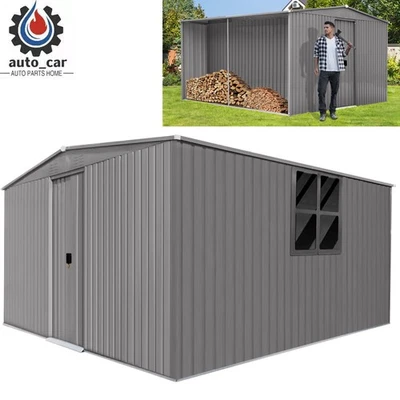 Outdoor 13x11ft Storage Shed w/ Firewood Rack,All-Weather Metal Shed for Winter - Image 1 of 4
